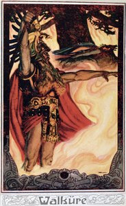 Postkort, der forestiller Odin Calling Up the Fire, 1914 af German School