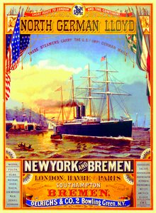 Plakat, der reklamerer for den nordtyske Lloyd-linje, 1883
