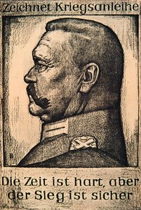 Plakat med Hindenburg og reklame for et tysk lån fra 1. verdenskrig af German School
