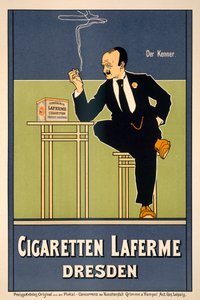 Plakat for Laferme Cigarettes, udgivet af Grimme  Hempel, Leipzig (farvelitografi) af German School