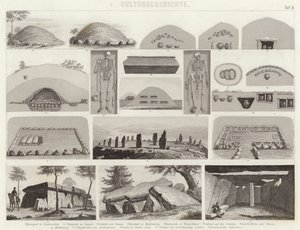 Forhistoriske gravkamre. Illustration til Bilder-Atlas (gravering) af German School