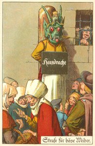 Straf for dårlige koner (farvelitografi) af German School