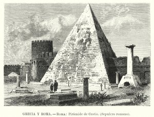 Pyramide af Cestius, grav af Gaius Cestius, Rom (litho) af German School
