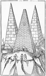 Pyramider i Egypten, illustration fra Cosmographie Universelle af Sebastien Munster (1488-1552) Basel, udgivet 1554 af German School