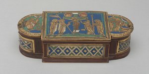 Pyx, ca. 1170-1180 (forgyldt kobber, champlevé og cloisonné emalje, trækerne (moderne)) af German School