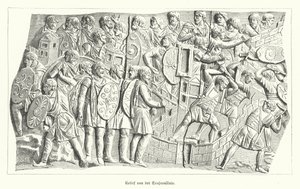 Relief fra Trajans søjle, Rom, skildrer romerne, der besejrer dacierne (gravering) af German School