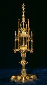 Relikvieskrin Monstrans med stykke kors, Augsburg, ca. 1490 (guld og træ)
