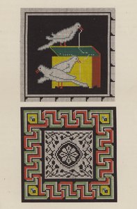 Gengivelse af en gulvmosaik fra Pompeji som et stykke broderi (chromolitho) af German School