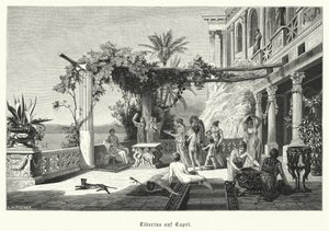 Romerske kejser Tiberius på øen Capri (gravering) af German School