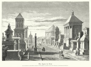 Romerske grave langs Appia-vejen ved tremilsmarkøren (gravering) af German School