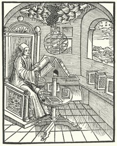 Værelse interiør med en lærd på arbejde, c1500 af German School