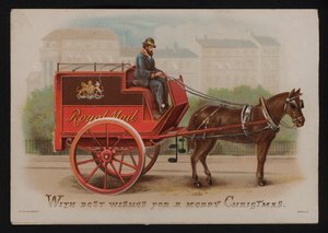 Royal Mail varevogn, julehilsen, slutningen af det 19. eller begyndelsen af det 20. århundrede (chromolitho) af German School