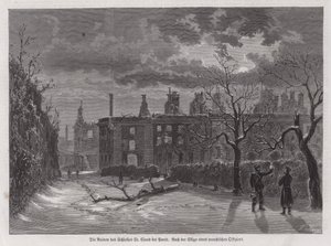 Ruinerne af Chateau de Saint-Cloud, Paris, ødelagt af preussisk beskydning i 1870 under den fransk-preussiske krig (gravering) af German School