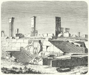 Ruinerne af Xerxes-paladset ved Persepolis (gravering) af German School