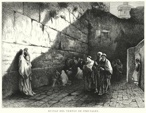 Ruinerne af Jerusalems tempel (litho) af German School