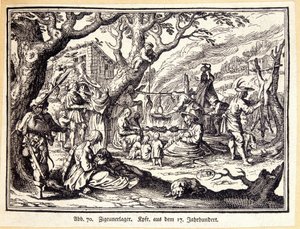 Landboer i middelalderen. Tysk stik fra det 18. århundrede. Anonym. Bibl. af Deco Arts. af German School