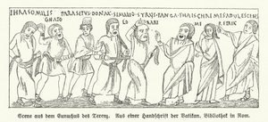 Scene fra Eunuchus (The Eunuch), komedie af den romerske dramatiker Terence (litho) af German School