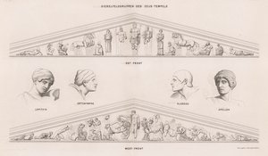 Skulpturer fra frontonerne af Zeus-templet, Olympia, Grækenland (gravering) af German School