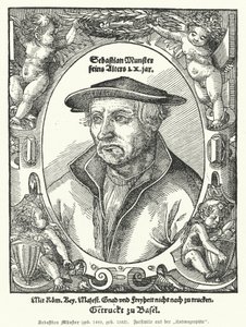 Sebastian Muenster, tysk kartograf, kosmograf og forfatter til Cosmographia, det tidligste værk, der beskriver verden på tysk (gravering) af German School