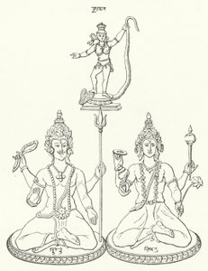 Shiva, Vishnu og Krishna, hinduistiske guder (gravering) af German School