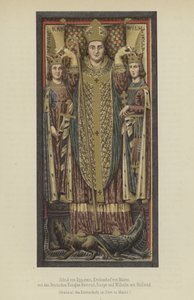 Siegfried von Eppstein, ærkebiskop af Mainz fra 1230 til 1249, med de tyske konger Henry Raspe, landgrave af Thüringen, og William II af Holland, greve af Holland og Zeeland (farve litho) af German School
