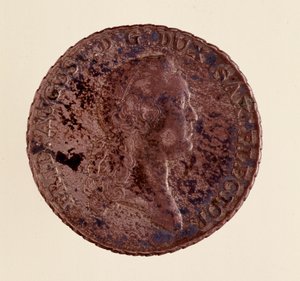 Sølvmønt (thaler) fra Sachsen: Frederik Augustus I af Sachsen (Frederik Auguste I af Sachsen) (1750-1827). Diam. 3,9 cm Napoli, museo archeologico af German School