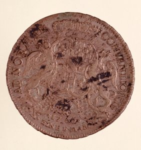 Sølvthaler (taler) af Charles Frederick, storhertug af Baden (1728-1811) (Charles I of Baden) 1766 Diam. 3,9 cm Napoli, museo archeologico af German School
