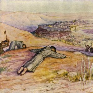 Frans ankommer til Jerusalem (farvelitografi) af German School