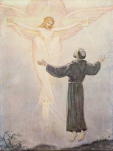 Sankt Frans modtager sine stigmata (farvelitografi) af German School