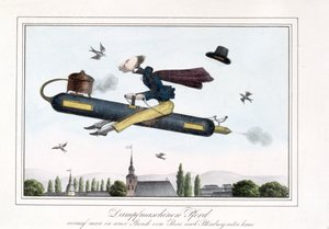Dampdrevet flyvning, 1829-45 (farvet litho) af German School