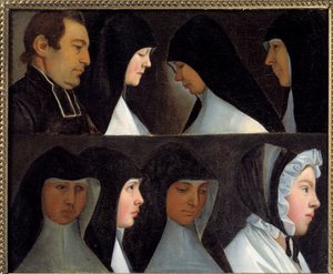 Studier af postulante og nybegyndere nonner af Benediktinerordenen (Benediktinerordenen) Maleri af den tyske skole i det 19. århundrede. Roanne, museum Joseph Dechelette - Studier af religiøse postulanter og novicer af Saint Benedict Order (med t. af German School