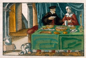 Nadverbord, efter tysk manuskript, ca. 1650 (håndkoloreret stik) af German School