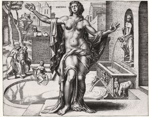 Suzanne i badet. (gravering af German School