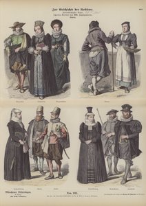 Schweiziske kostumer, midten af det 17. århundrede (farvet gravering) af German School