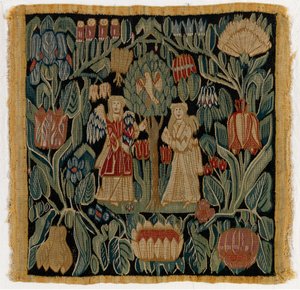 Pudebetræk af gobelin, der forestiller Bebudelsen, fra Niedersachsen eller Danmark, efter 1600 (uld) af German School