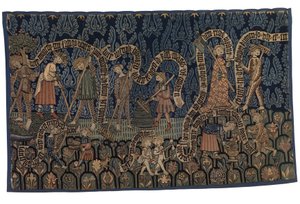 Gobelin, der illustrerer juli måned, ca. 1400-25 (uld og hør) af German School