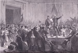 Den 106. bataljon af nationale garder leverer Trochu på Hotel De Ville, Cassells historie om krigen mellem Frankrig og Tyskland udgivet af Cassell and Company Limited, ca. 1890 (litho) af German School