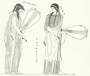 Den antikke græske digter Alcaeus og hans elsker Sappho (gravering) af German School
