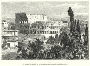 Colosseum, Rom, set fra Palatinerhøjen (litho) af German School