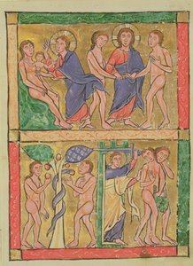 The Creation, Marriage, Temptation and Expulsion of Adam and Eva, 1200 (wc on vellum) af German School