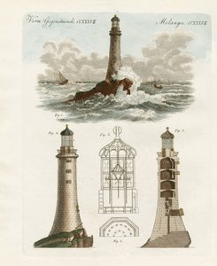 The Eddystone Lighthouse (farvet gravering) af German School