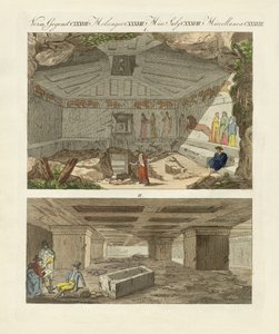 De etruskiske katakomber i Tarquinias gamle bydel (farvegravering) af German School