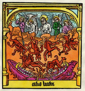 Lucifers og de oprørske engles fald, illustration fra en kopi af 