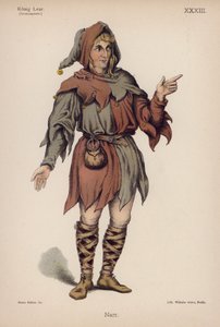 The Fool, fra Shakespeares King Lear (farve litho) af German School