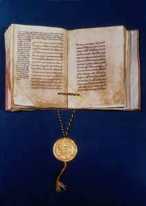 Den gyldne tyr af Charles IV, den hellige romerske kejser, 1400 (vellum og guld) af German School