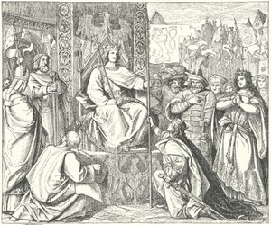 Den hellige romerske kejser Henrik VII minder om sin søn, Johannes af Bøhmen (stik) af German School