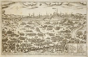 Belejringen af Wien i 1529, illustration fra en bog om de osmanniske felttog i Europa, indgraveret af Paul Furst (ca. 1605-66) af German School