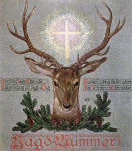The Stag of St. Hubert (655-727), forsideillustration fra en jagtjournal, 1908 af German School