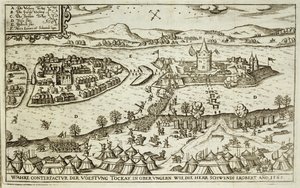 Byen Tokay genvundet fra tyrkerne af Herr Schwendi i 1565, illustration fra en bog om de osmanniske felttog i Europa, indgraveret af Paul Furst (ca. 1605-66) af German School
