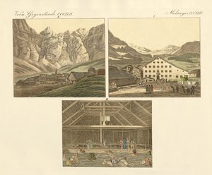 Leukers bad i kantonen Wallis (farvet gravering) af German School